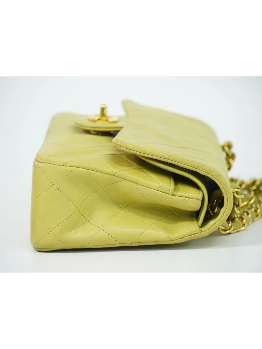 Chanel CC Logo Quilted 23 Double Flap Chain Shoulder Bag Lambskin Leather Green